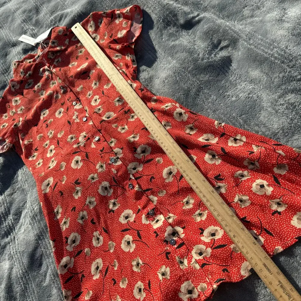 NWT Olivaceous Red Rayon Floral Print Button Front Mini Dress Women's Small - Picture 8 of 10
